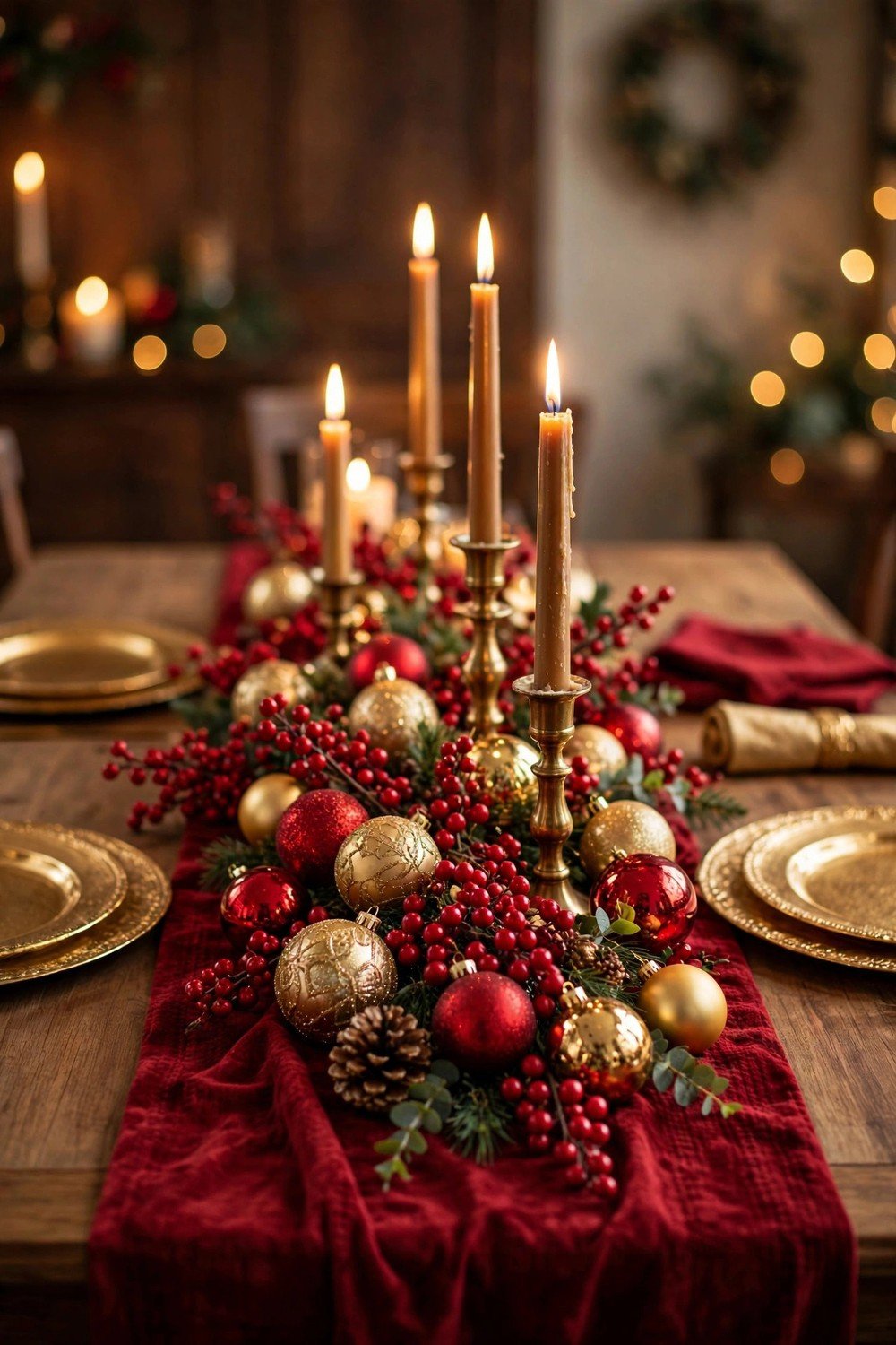 Tall Christmas floral arrangement with red amaryllis, white roses and trailing cedar